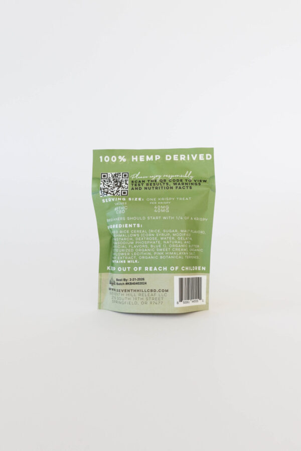 A classic krispy treat made with 40mg ∆9THC and 40mg CBD.