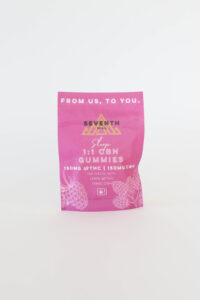 A bag of raspberry flavored gummies with 15mg CBN and 15mg ∆9THC per piece. This bag comes with 10 pieces.