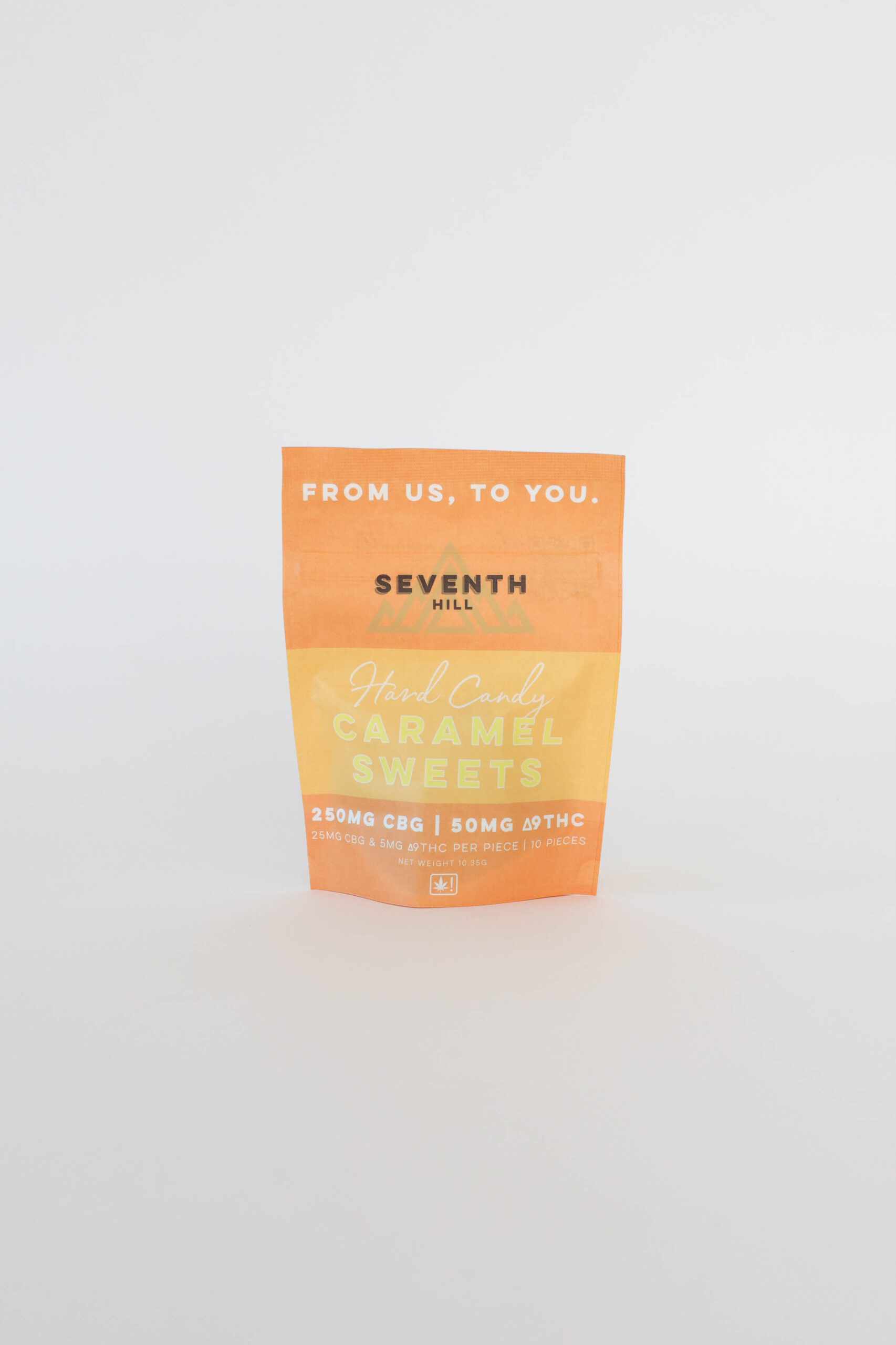 A hard candy caramel made with 25mg CBG and 5mg ∆9THC per piece. This bag comes with 10 pieces.