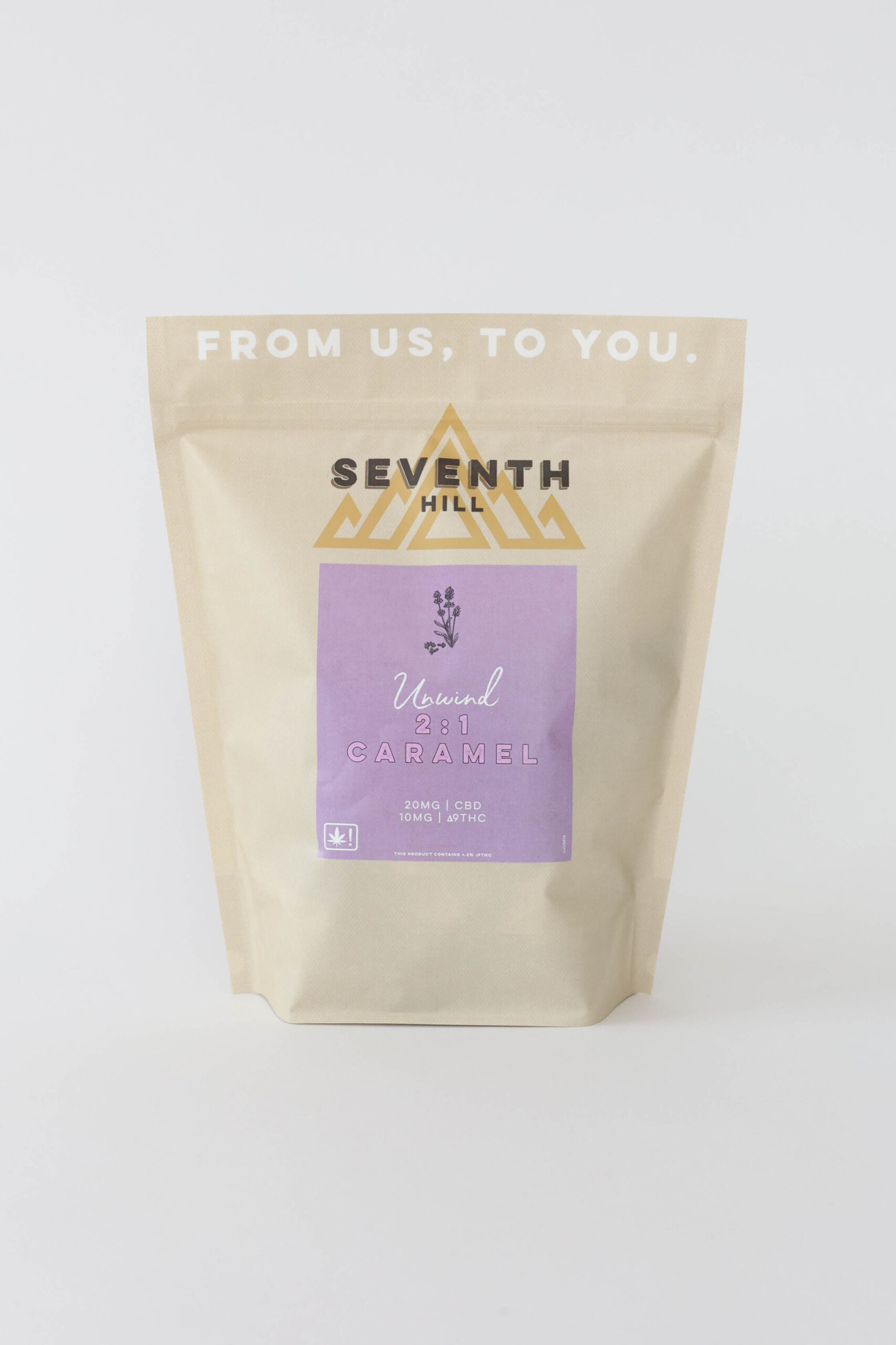 An indica caramel with 20mg CBD and 10mg ∆9THC per piece. This bag comes with twenty or forty pieces.