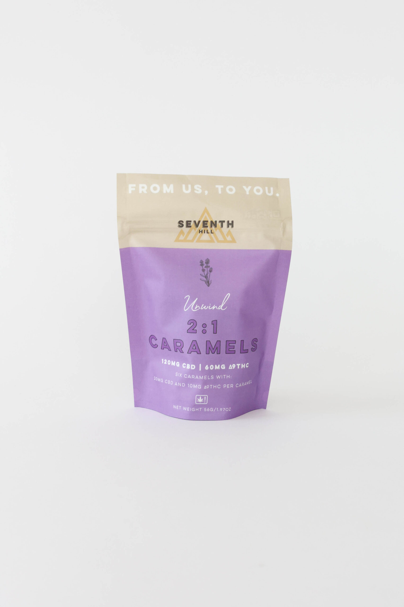 An indica caramel with 20mg CBD and 10mg ∆9THC per piece. This bag comes with six pieces.