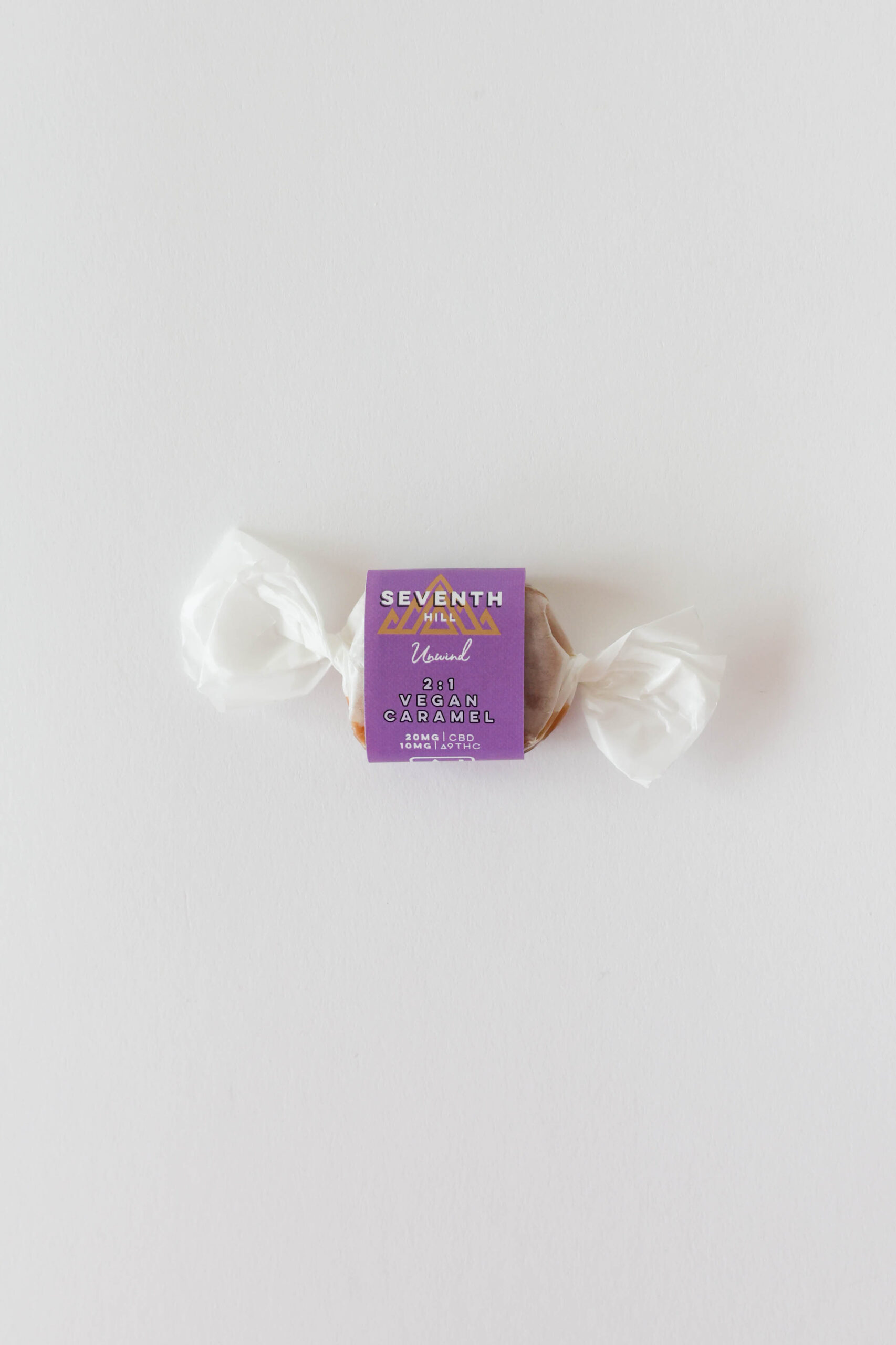 A vegan indica caramel with 20mg CBD and 10mg ∆9THC per piece.