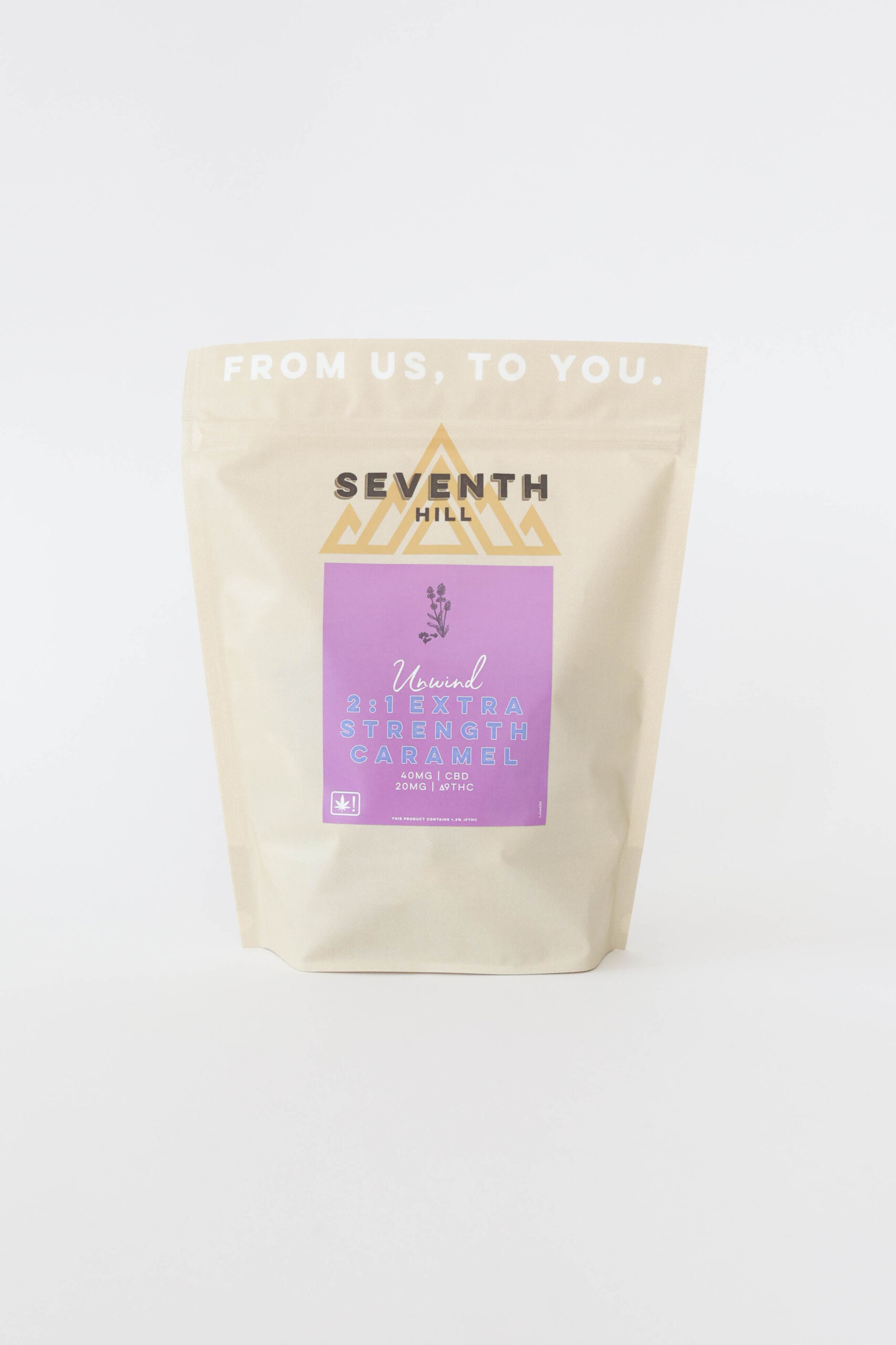 An indica caramel with 40mg CBD and 20mg ∆9THC per piece. This bag comes with twenty or forty pieces.