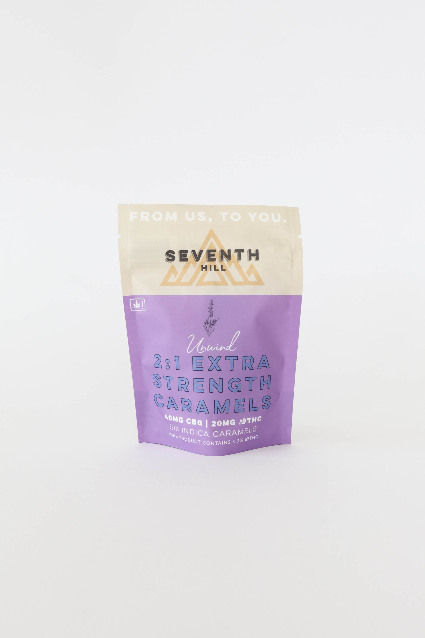 An indica caramel with 40mg CBD and 20mg ∆9THC per piece. This bag comes with six pieces.