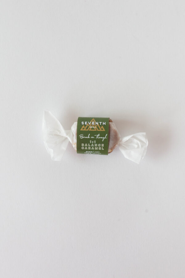 A hybrid caramel with 20mg ∆9THC and 20mg CBD per piece.