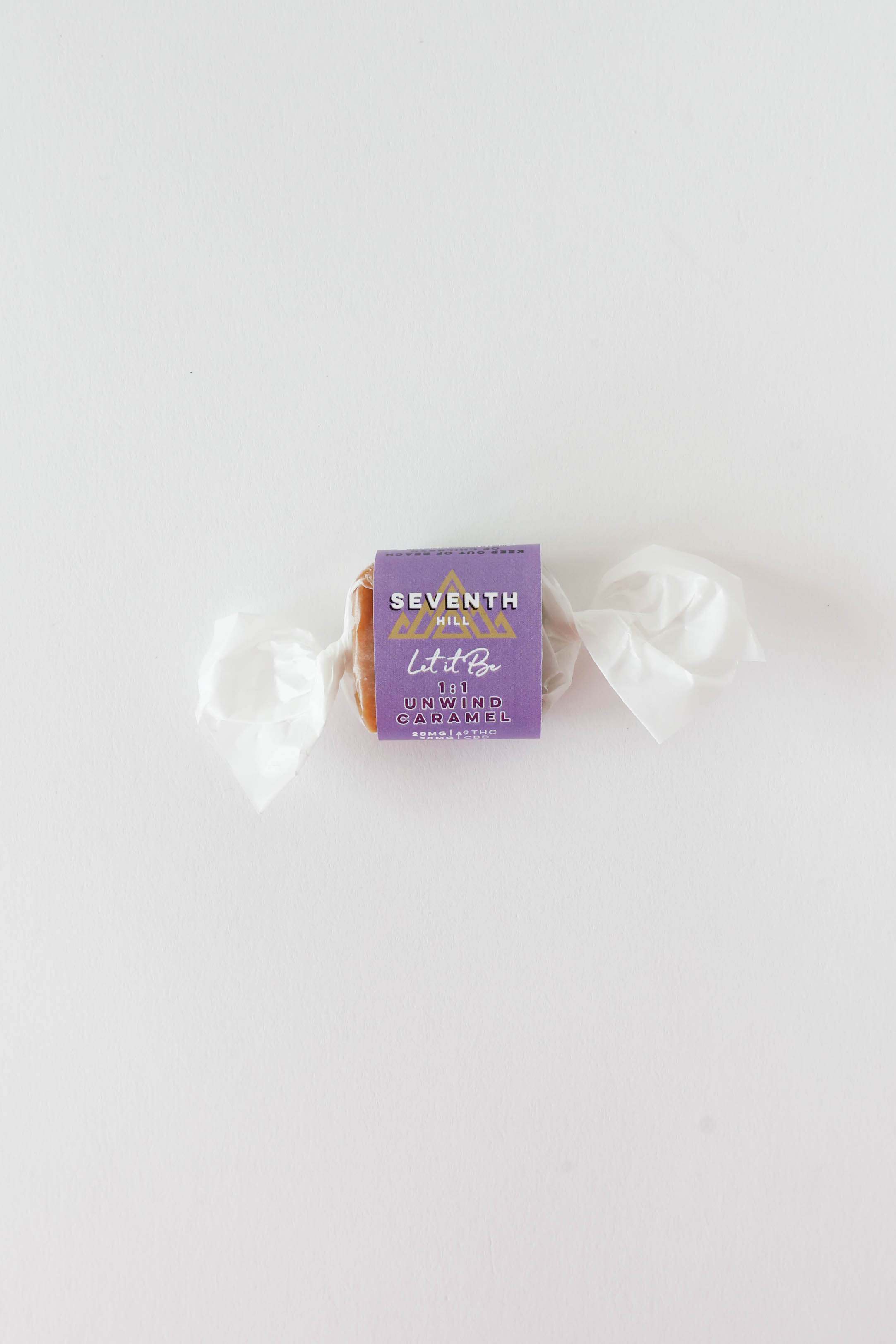 An indica caramel with 20mg ∆9THC and 20mg CBD per piece.