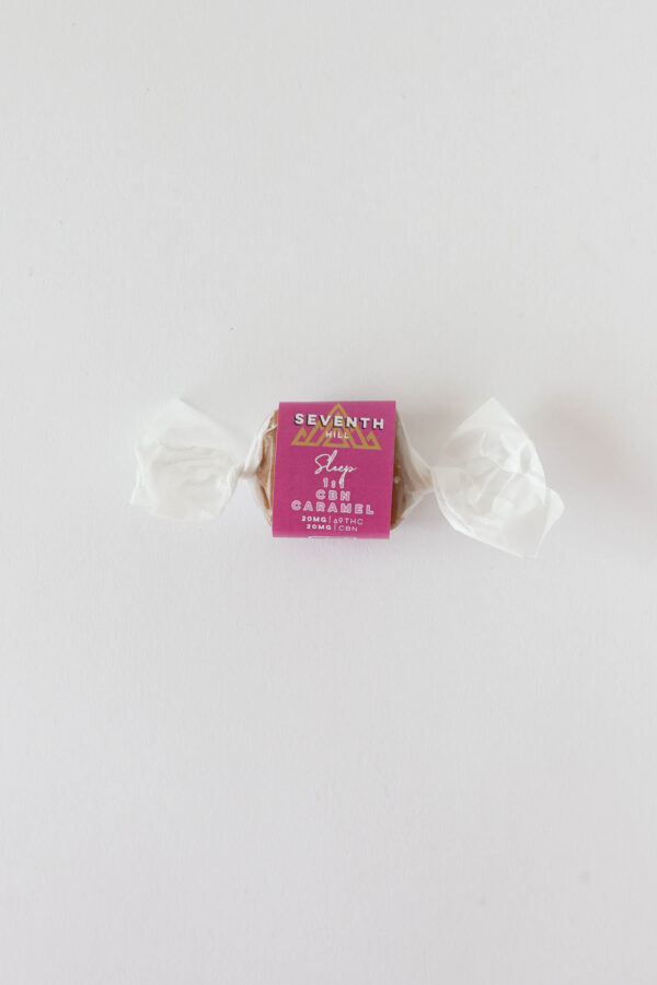 A caramel with 20mg ∆9THC and 20mg CBN plus an indica terpene profile.